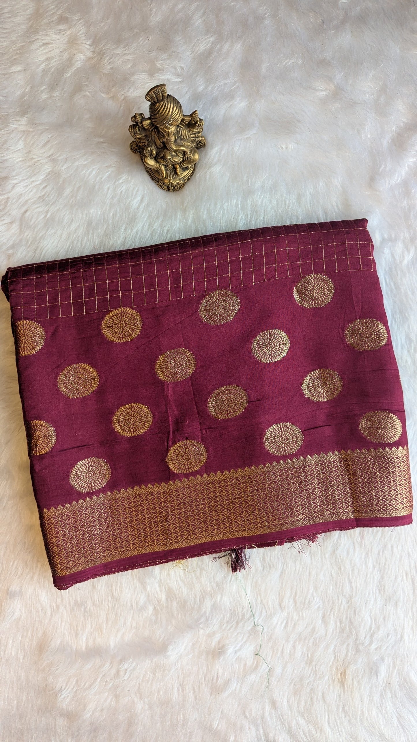 Maroon Crepe Silk with Checks and Border Buttis