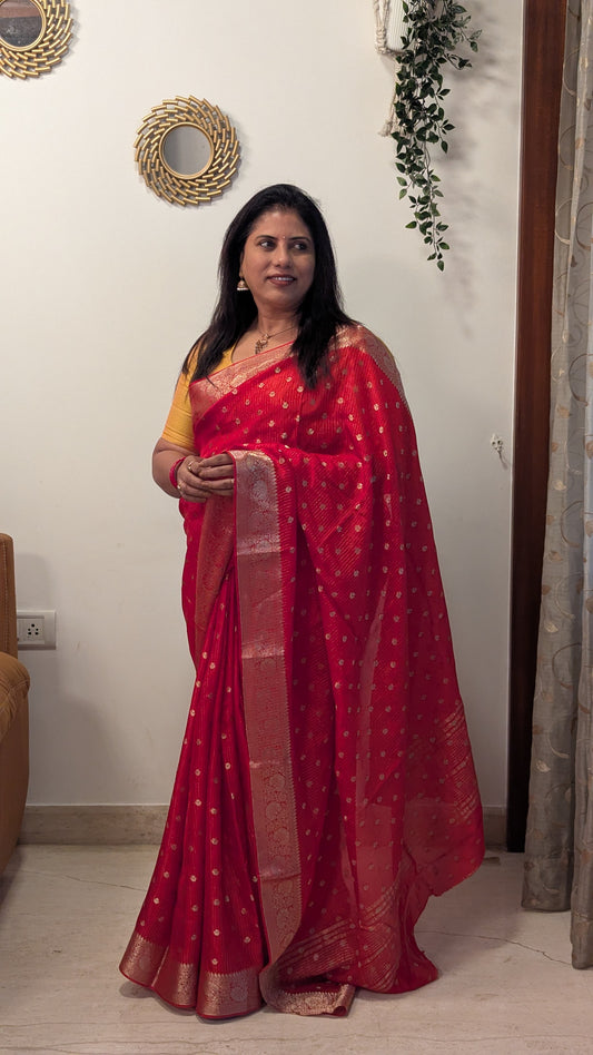 Red Semi Banaras Silk Saree