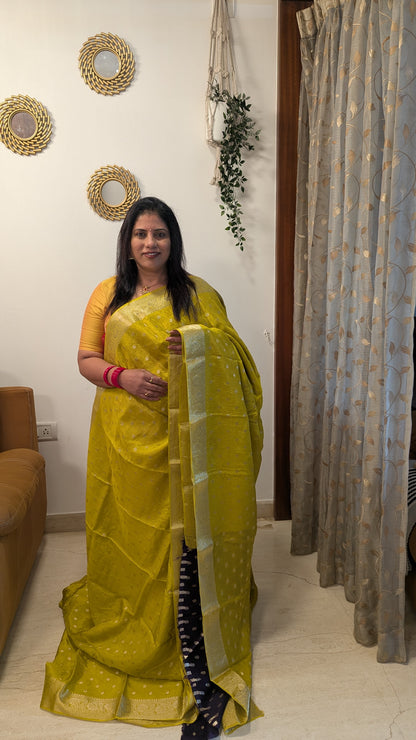 Mustard Semi Banaras Silk Saree
