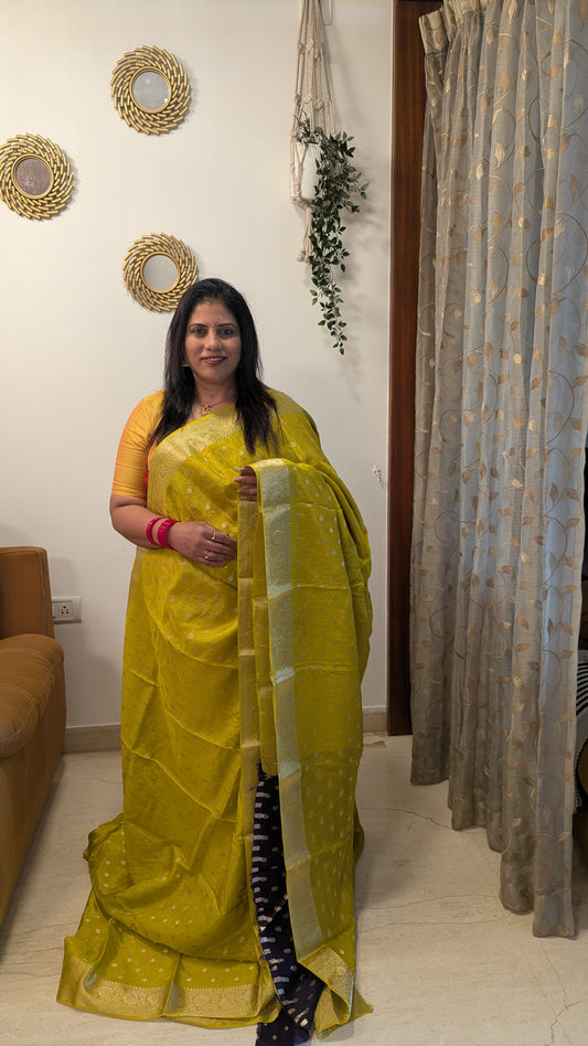 Mustard Semi Banaras Silk Saree