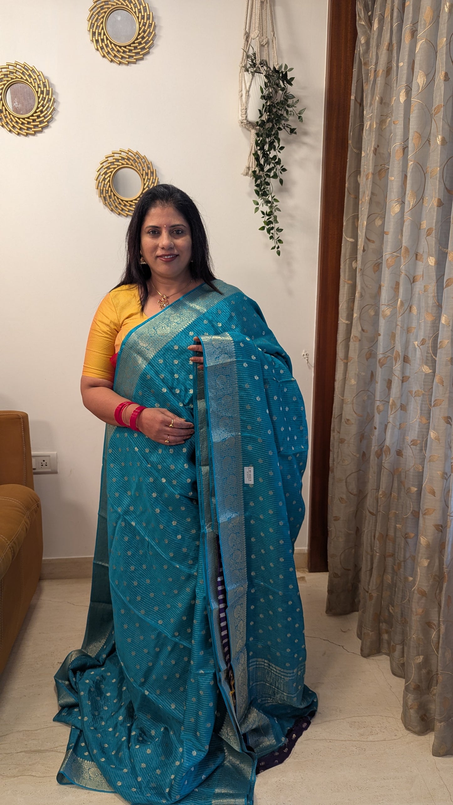 Blue Semi Banaras Silk Saree