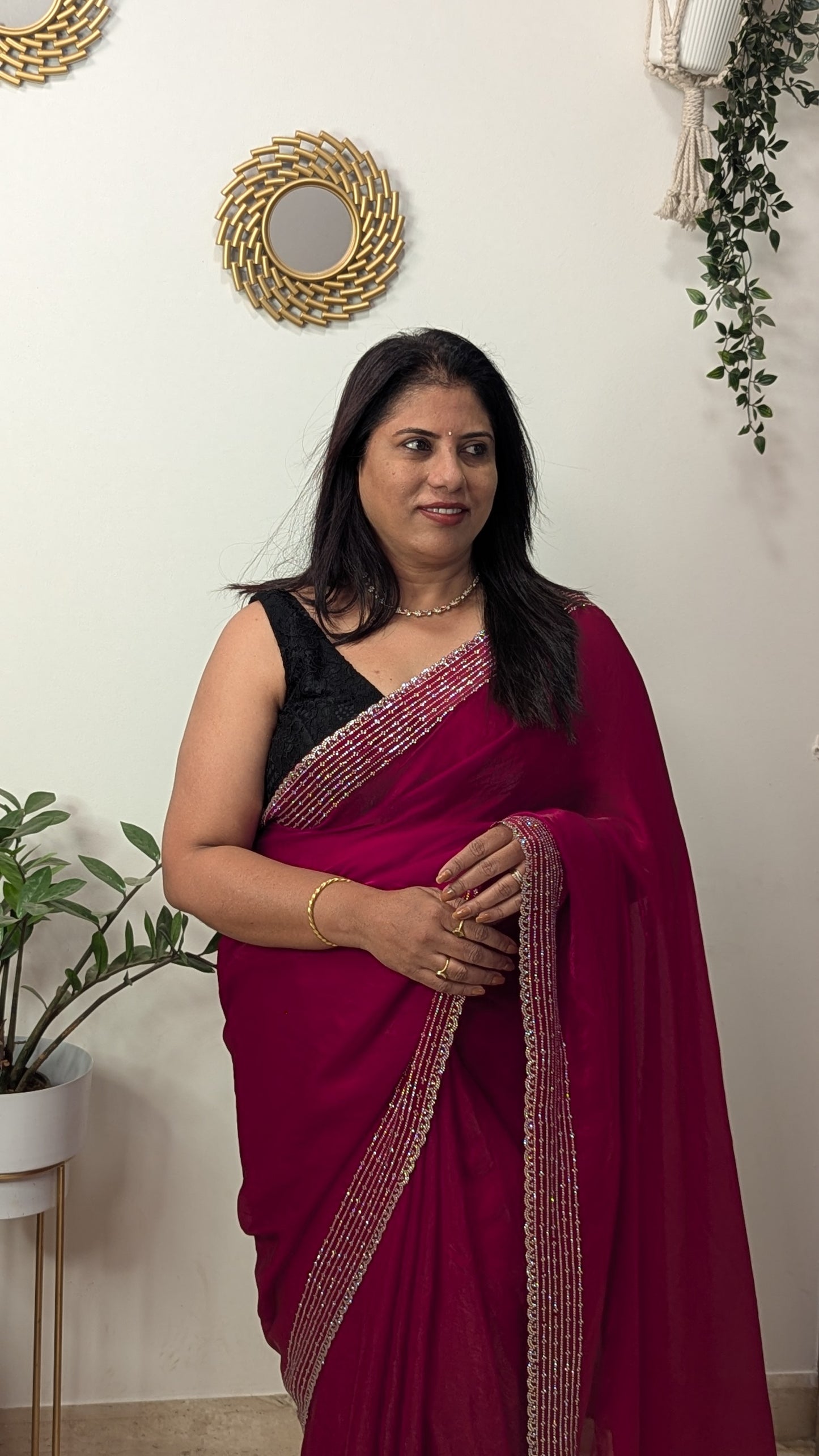 Magenta Stone Work Tissue Saree