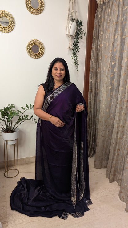 Purple Stone Work Tissue Saree