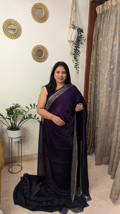 Purple Stone Work Tissue Saree