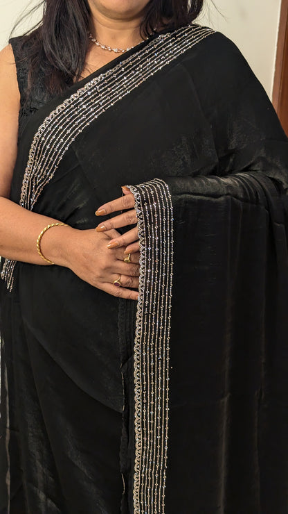 Black Stone Work Tissue Saree