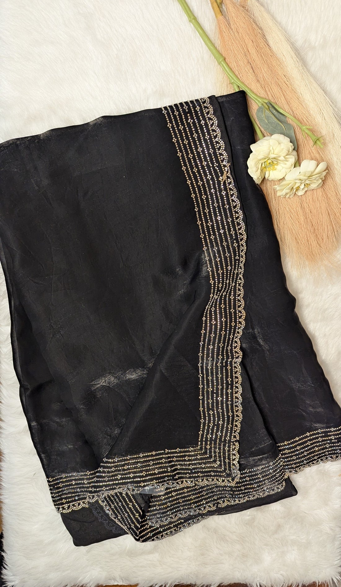 Black Stone Work Tissue Saree