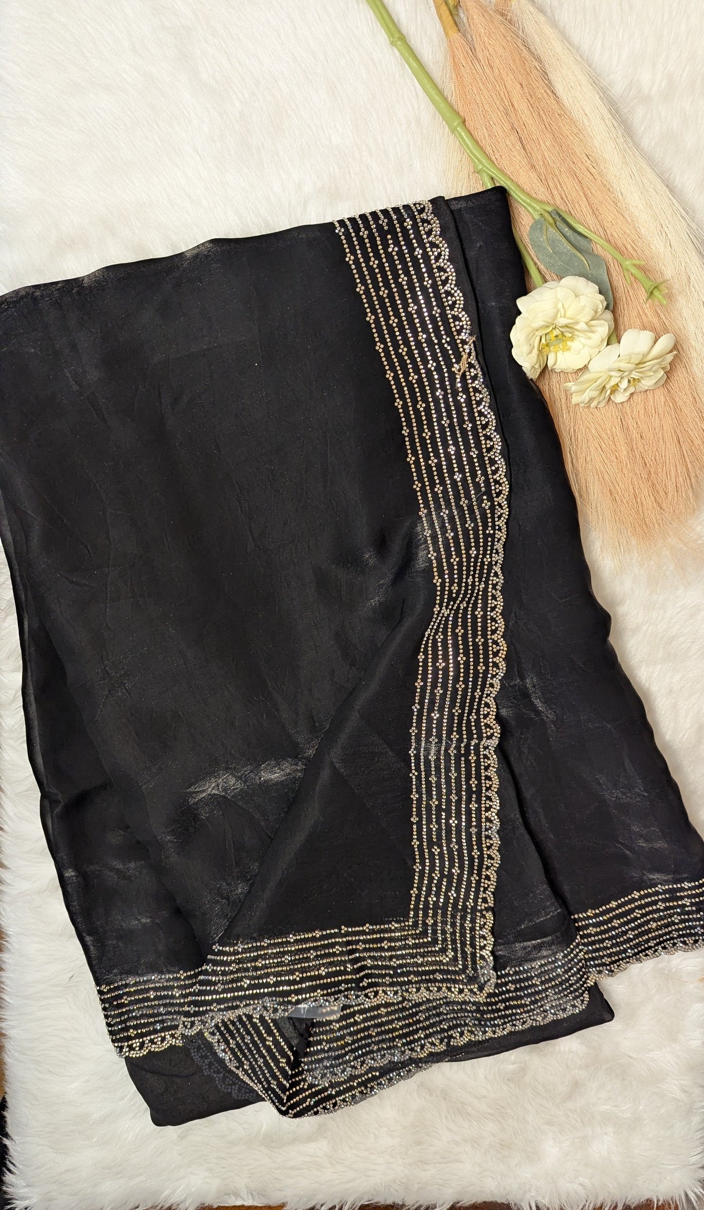 Black Stone Work Tissue Saree
