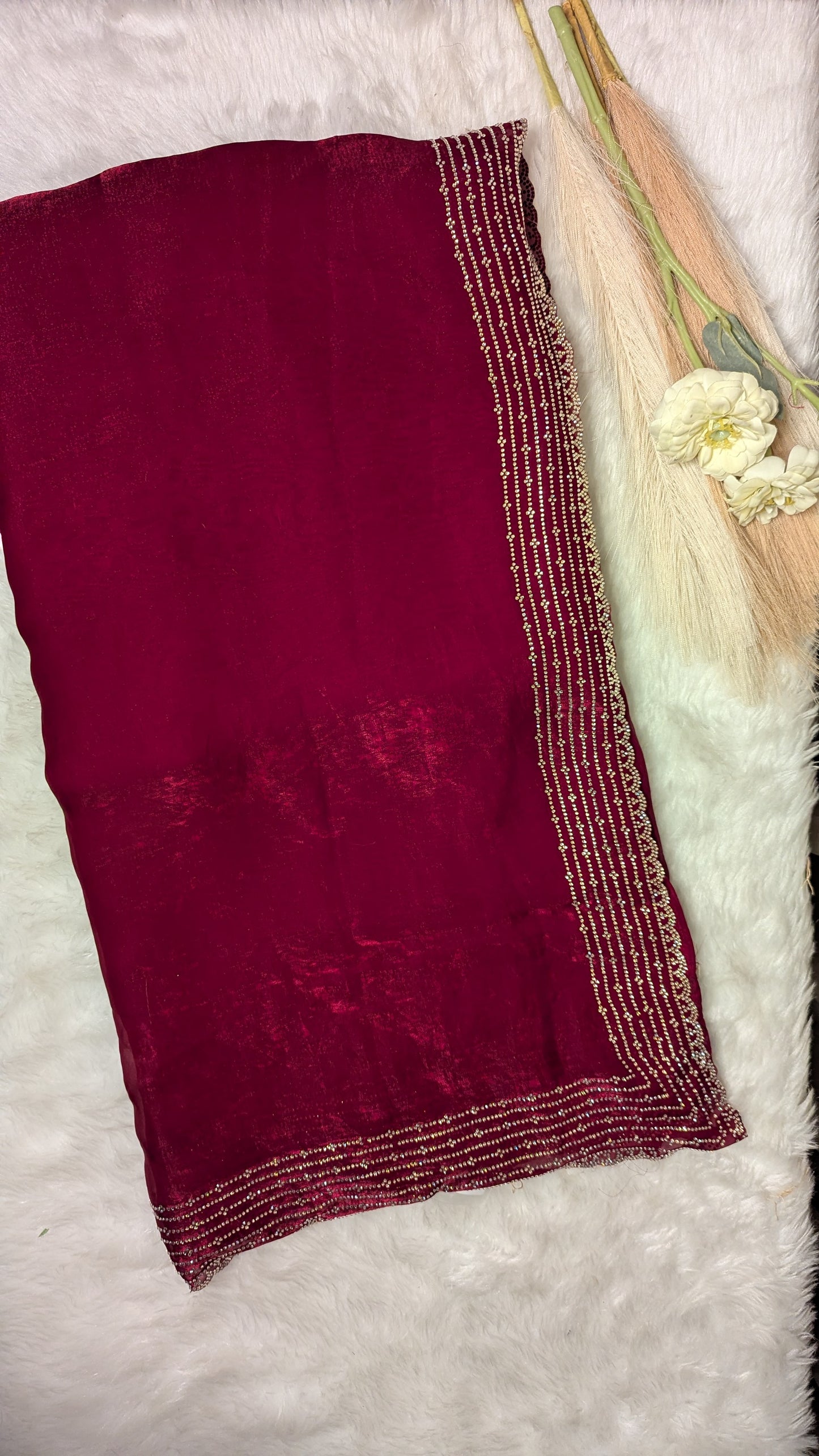 Magenta Stone Work Tissue Saree