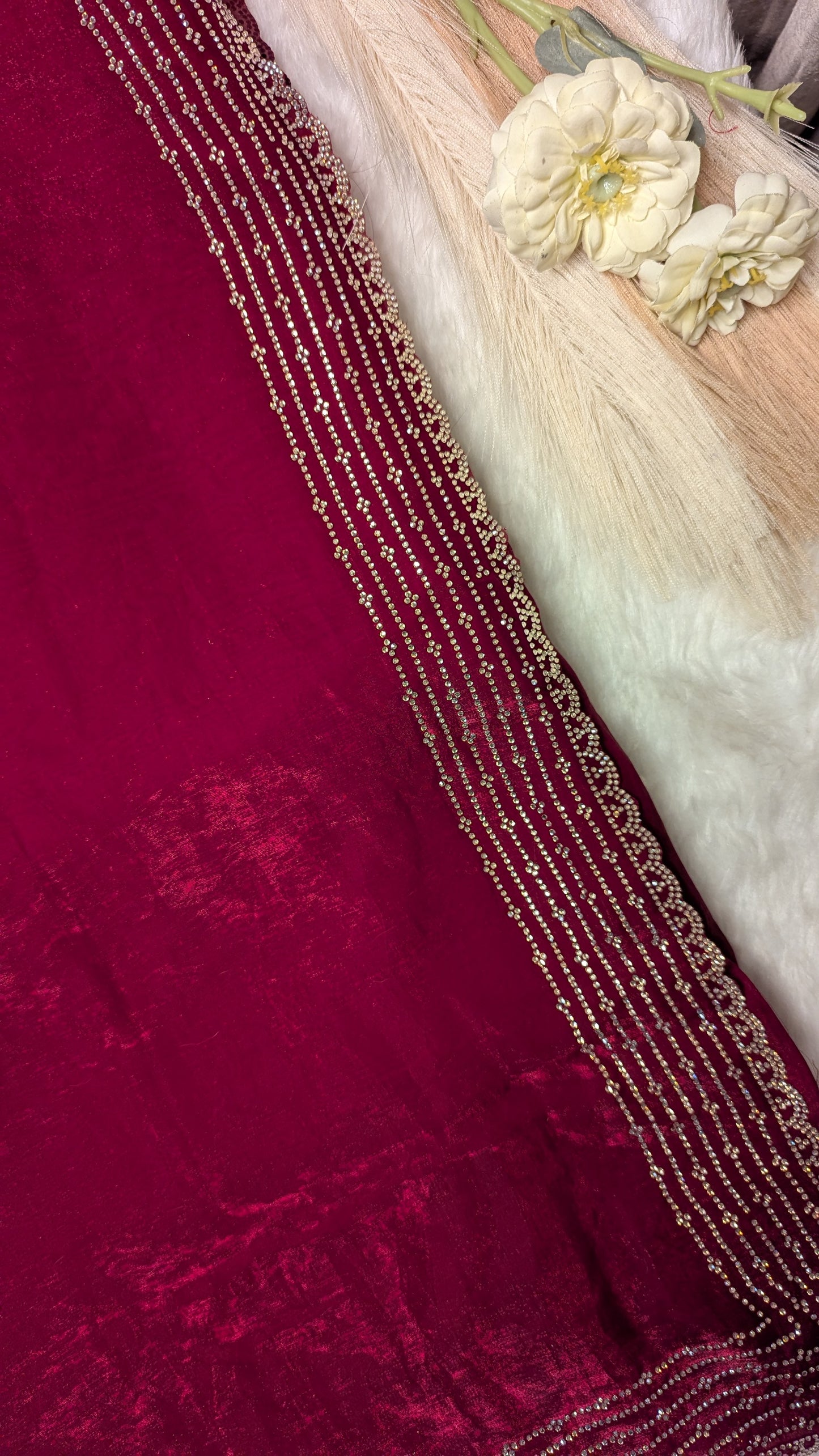 Magenta Stone Work Tissue Saree