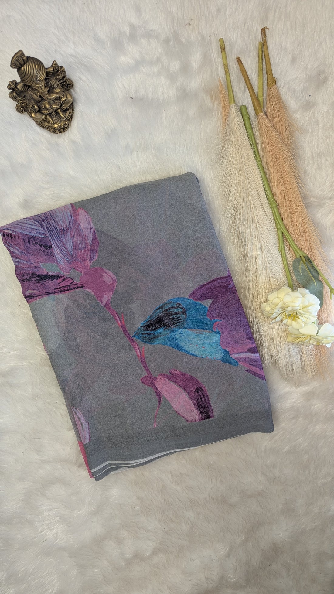 Grey Premium Georgette Floral Design Saree