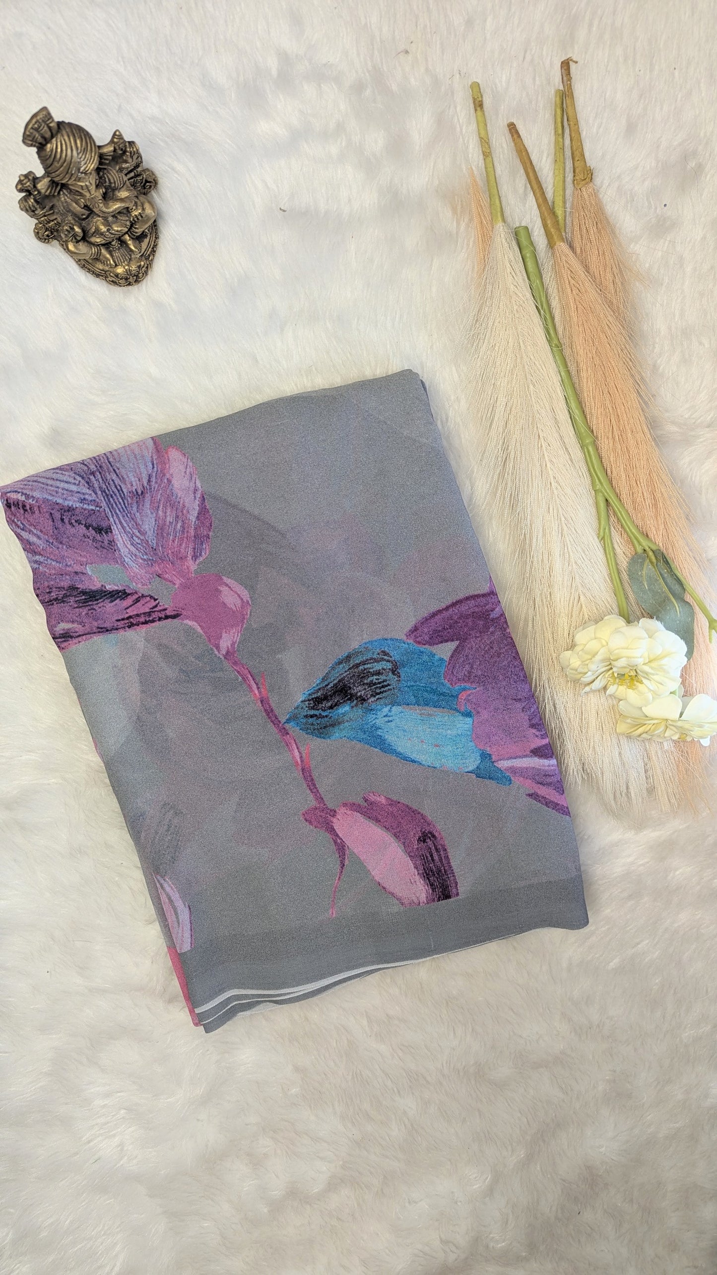 Grey Premium Georgette Floral Design Saree