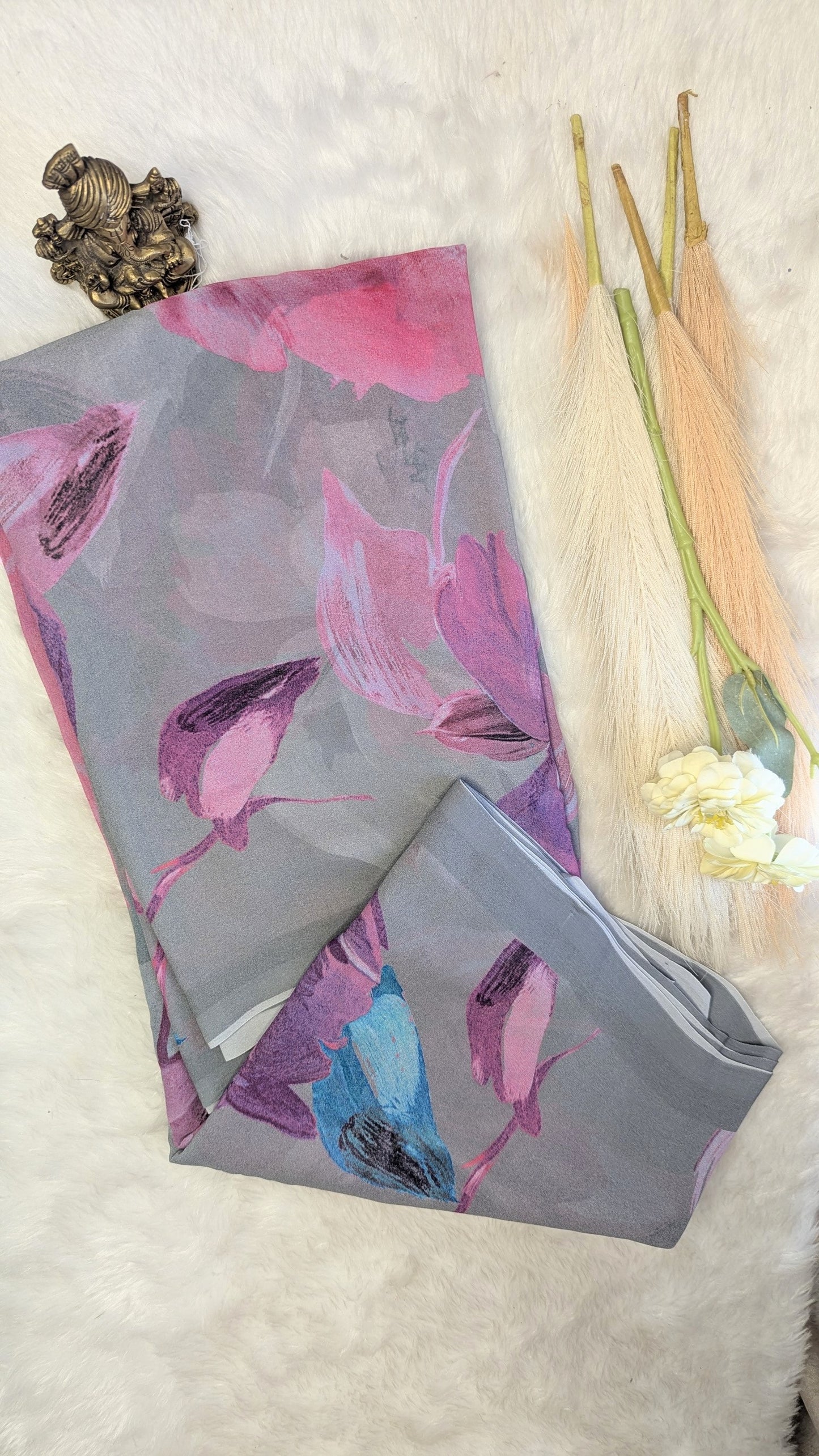 Grey Premium Georgette Floral Design Saree