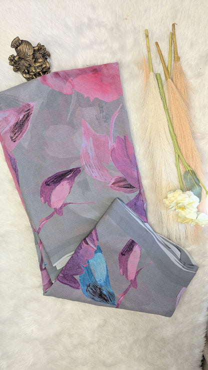 Grey Premium Georgette Floral Design Saree