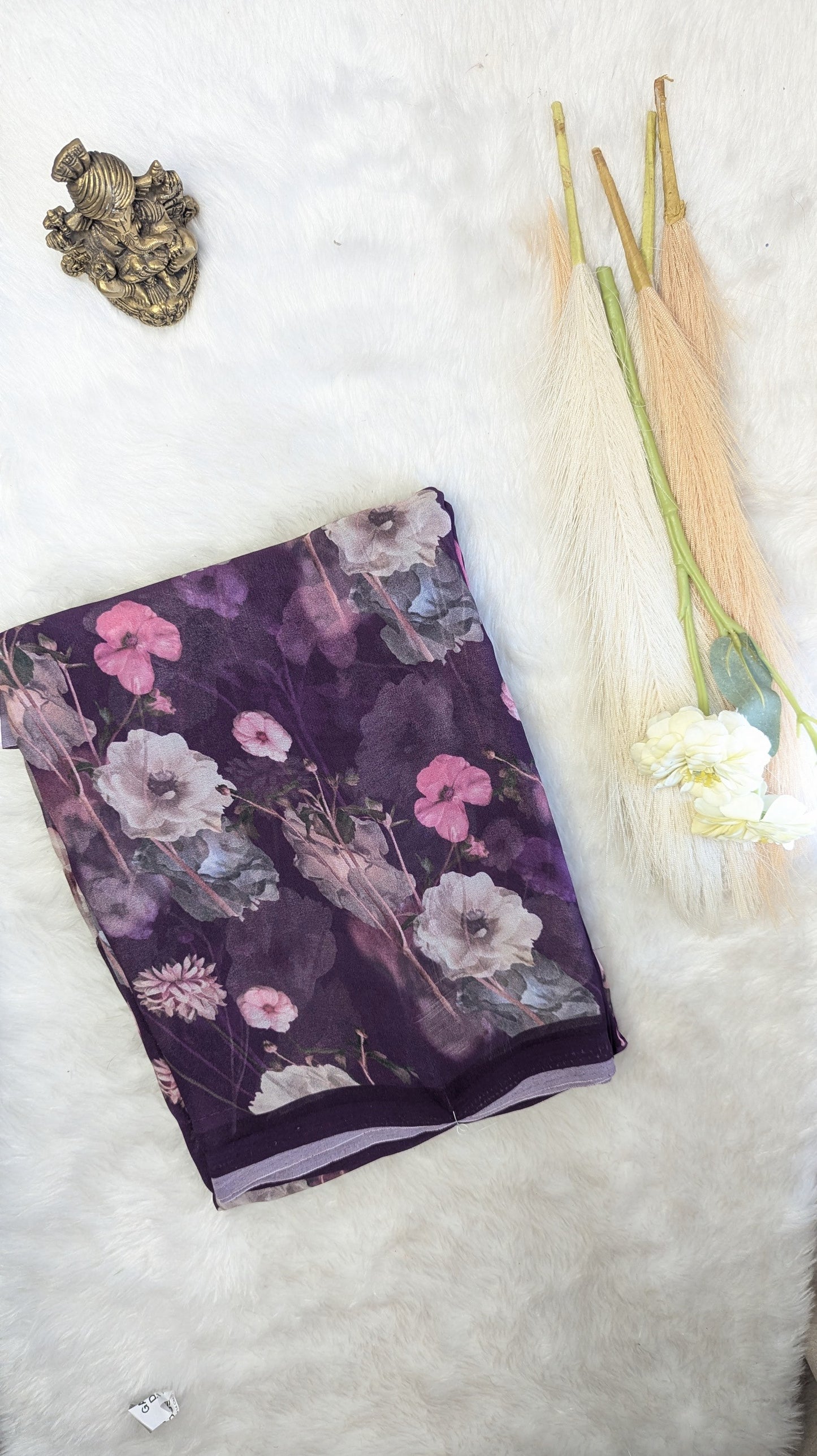 Brinjal Purple Premium Georgette Floral Design Saree