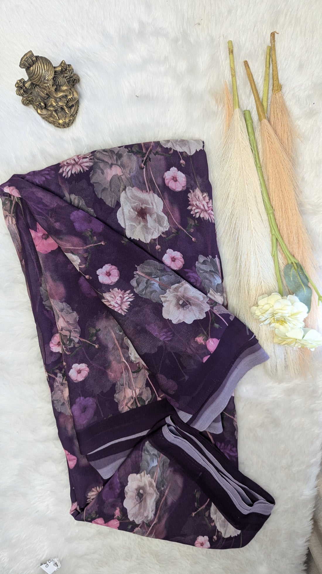 Brinjal Purple Premium Georgette Floral Design Saree