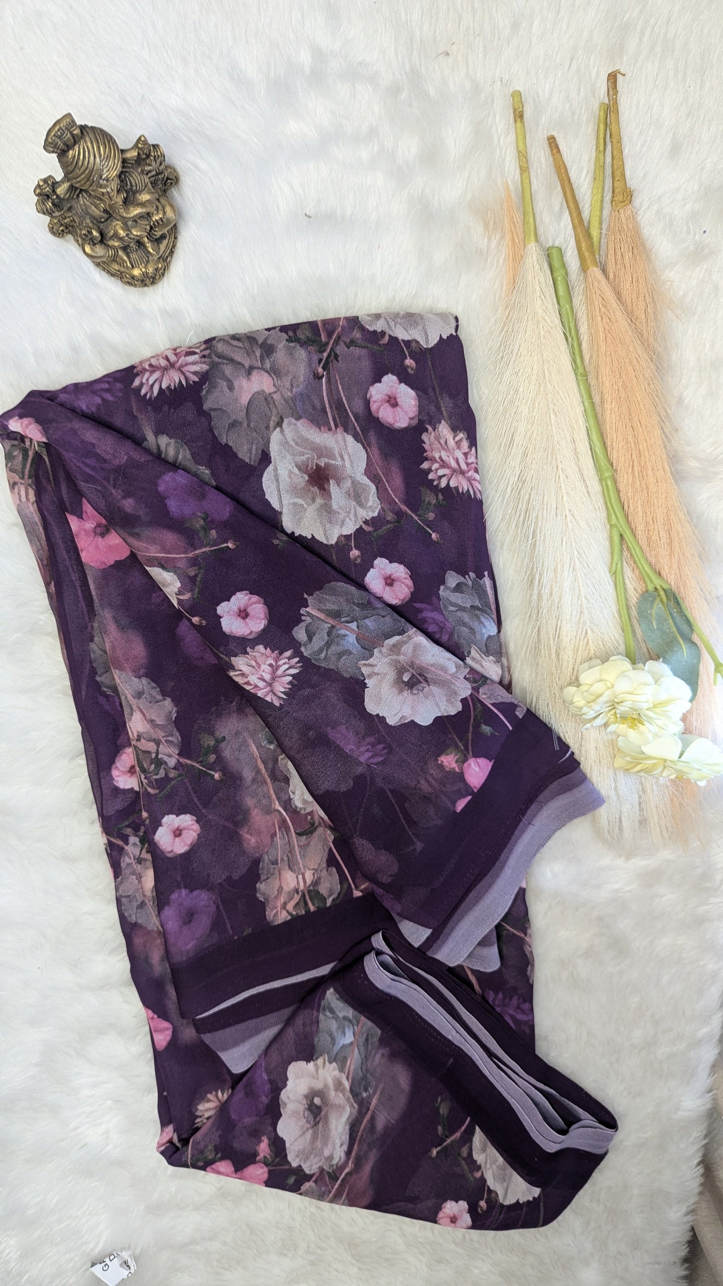 Brinjal Purple Premium Georgette Floral Design Saree