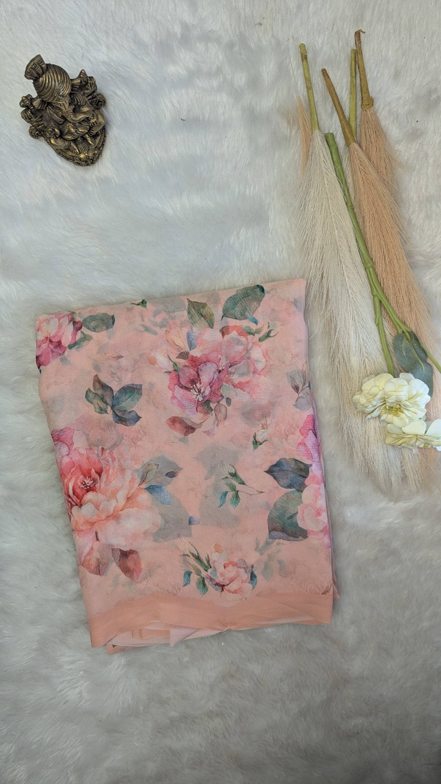 Peach Premium Georgette Floral Design Saree