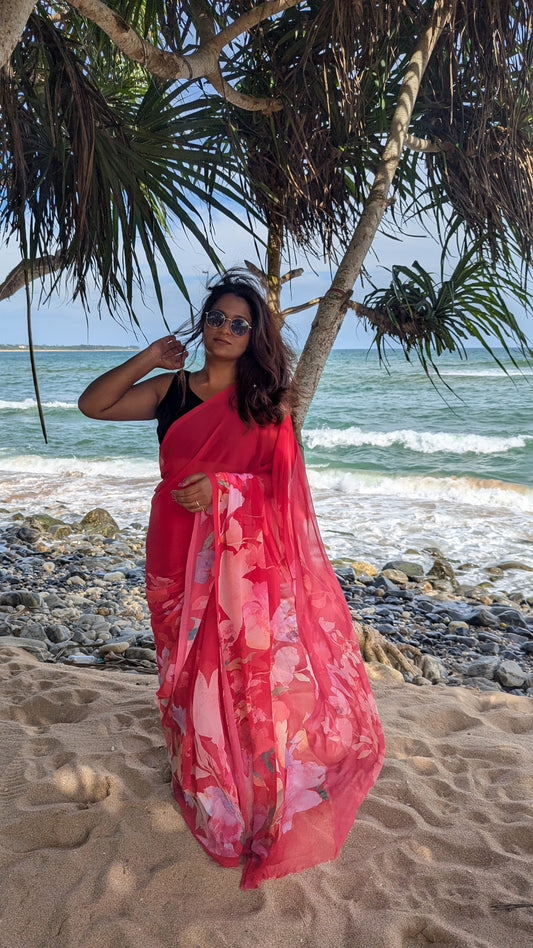 Premium Georgette Floral Design Saree