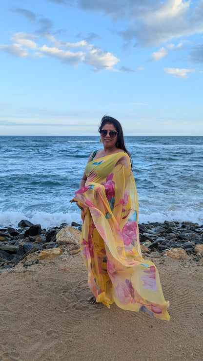 Premium Georgette Floral Design Saree