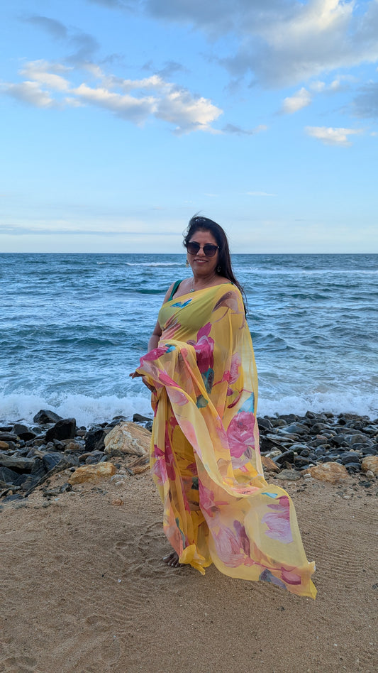 Premium Georgette Floral Design Saree