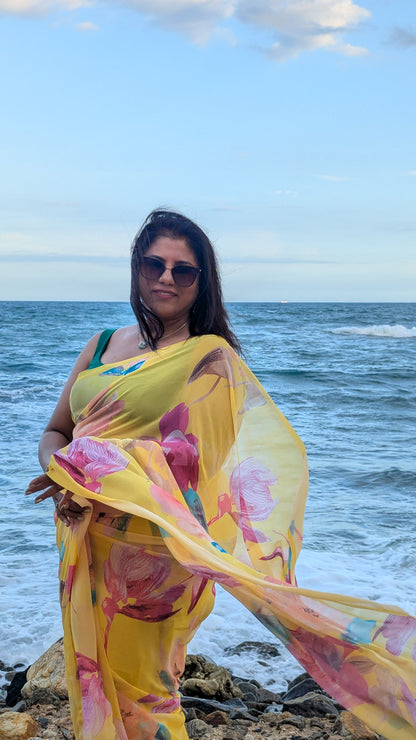 Premium Georgette Floral Design Saree