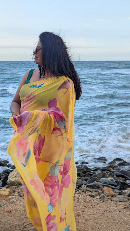 Premium Georgette Floral Design Saree