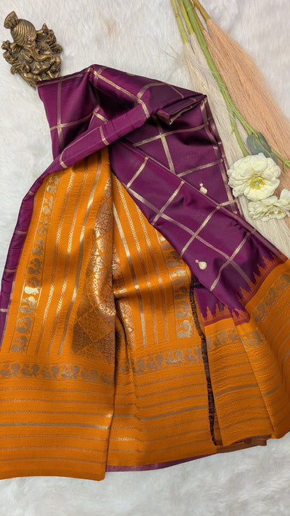 Semi Silk with Zari Checks and Rich Contrast