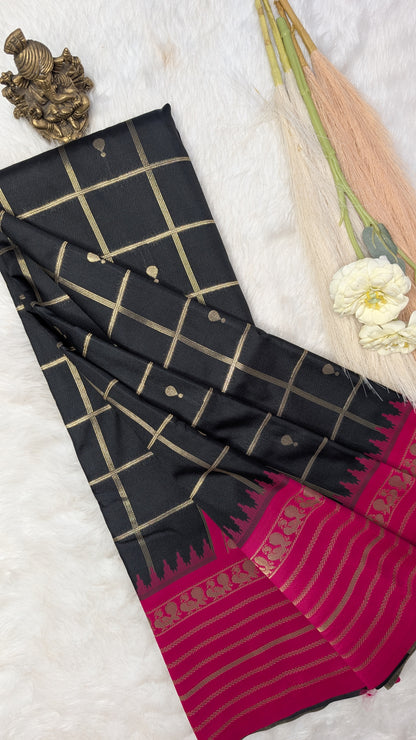 Semi Silk with Zari Checks and Rich Contrast