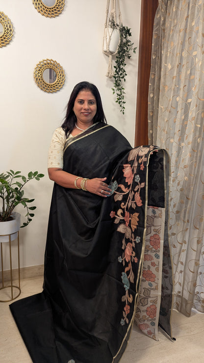 Kota Checks with Kalamkari Applique work-Black