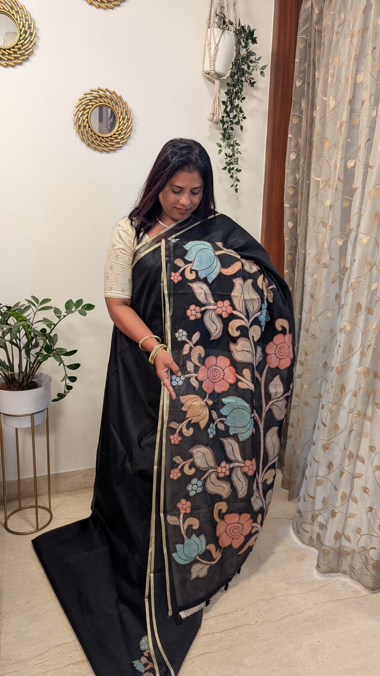 Kota Checks with Kalamkari Applique work-Black