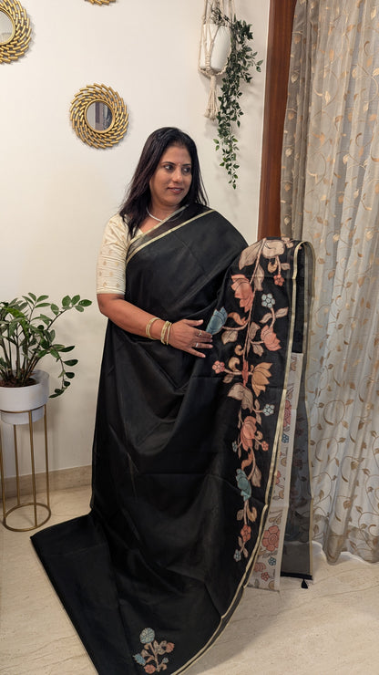 Kota Checks with Kalamkari Applique work-Black