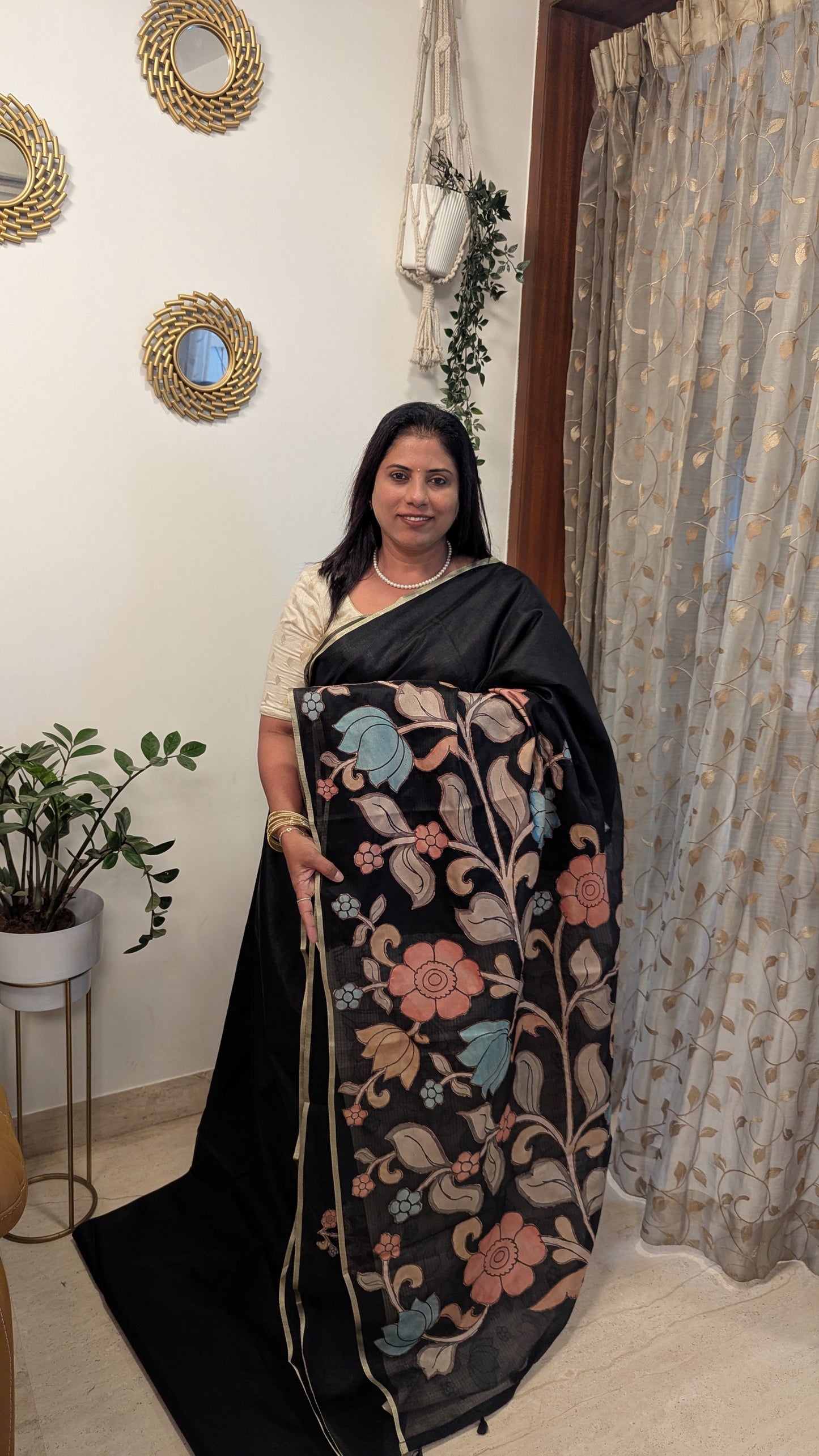 Kota Checks with Kalamkari Applique work-Black