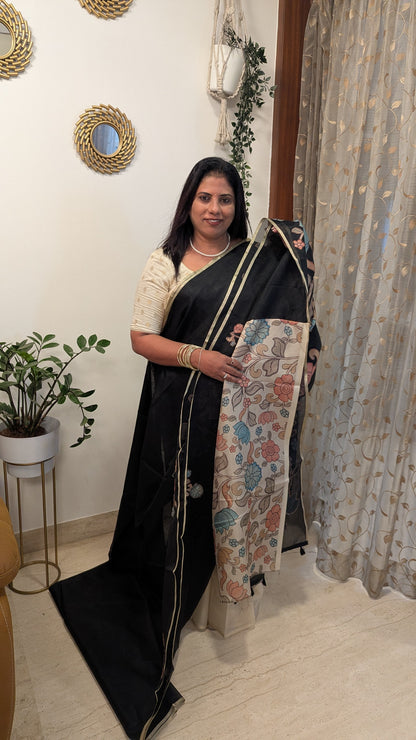 Kota Checks with Kalamkari Applique work-Black