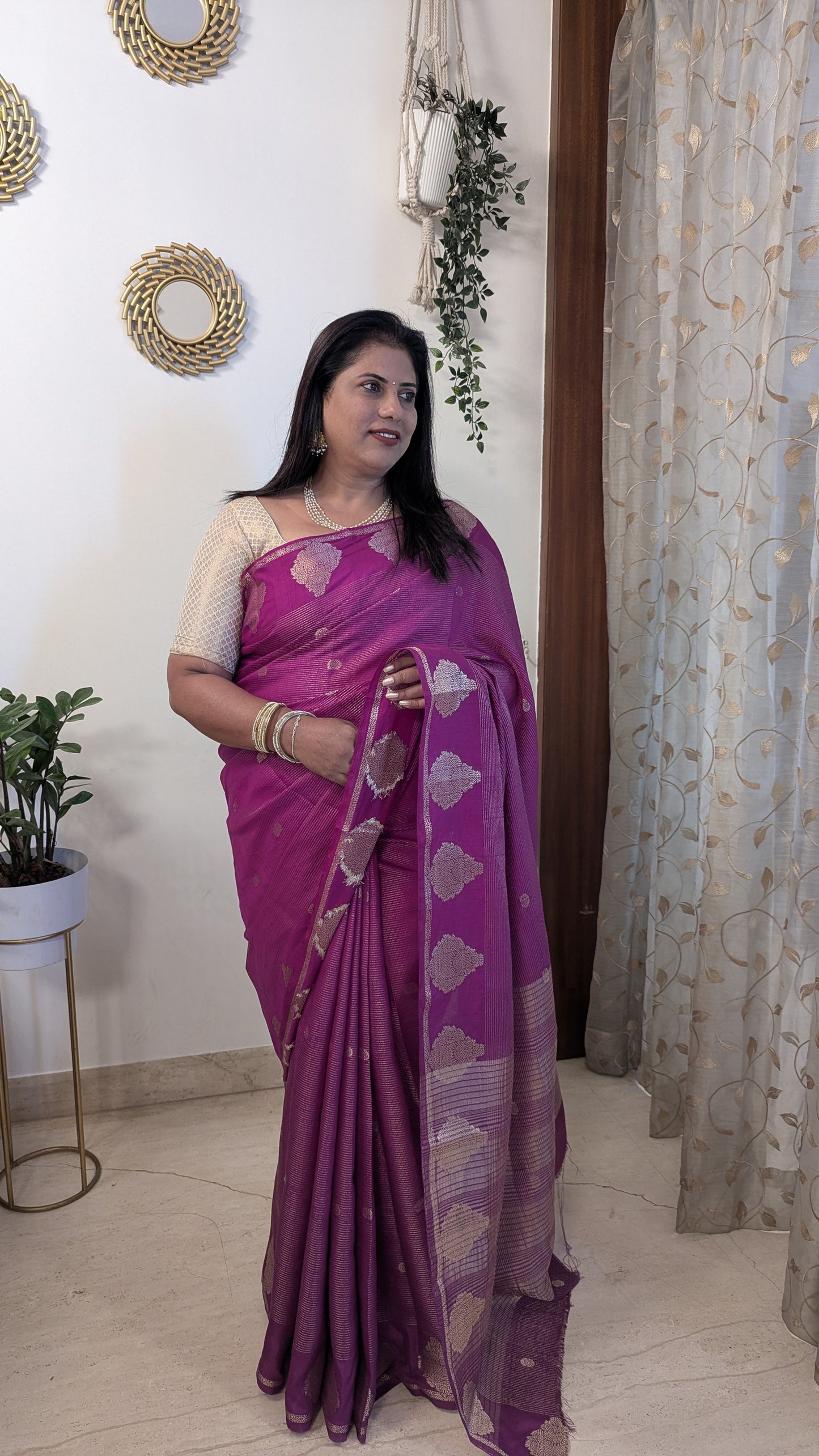 Semi Crepe Silk with Zari Lines