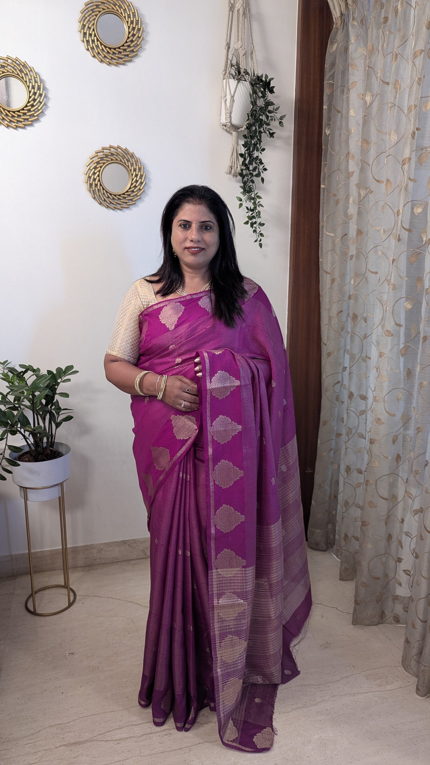 Semi Crepe Silk with Zari Lines