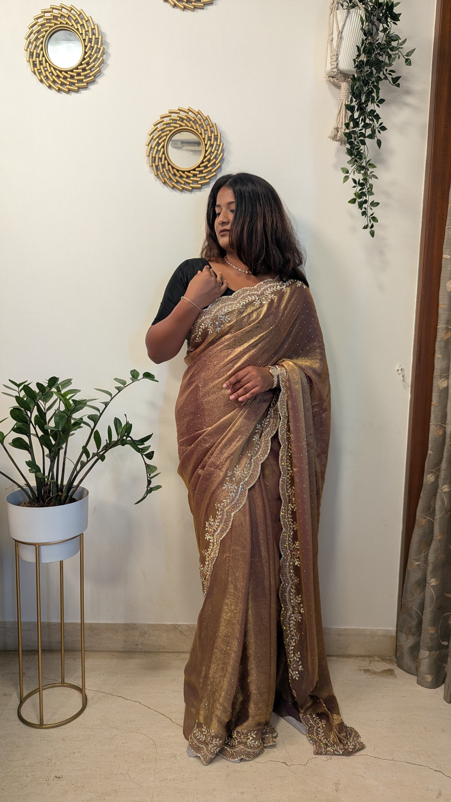 Tissue Saree With Stone Cut Work