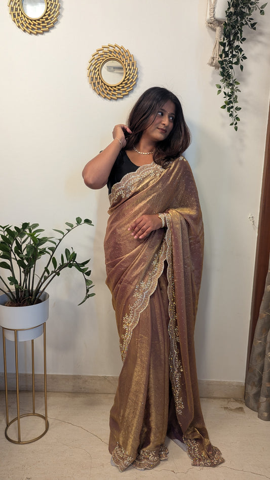 Tissue Saree With Stone Cut Work