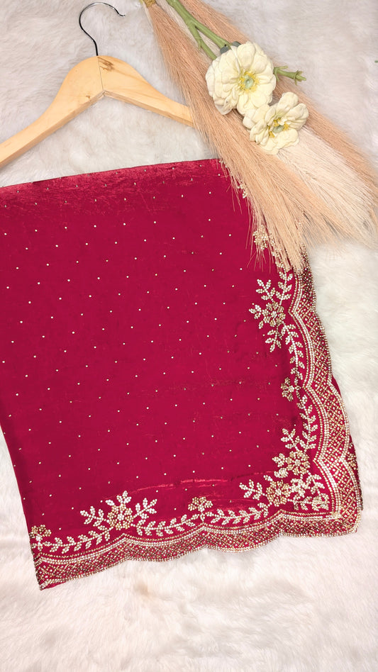 Tissue Saree With Stone Cut Work