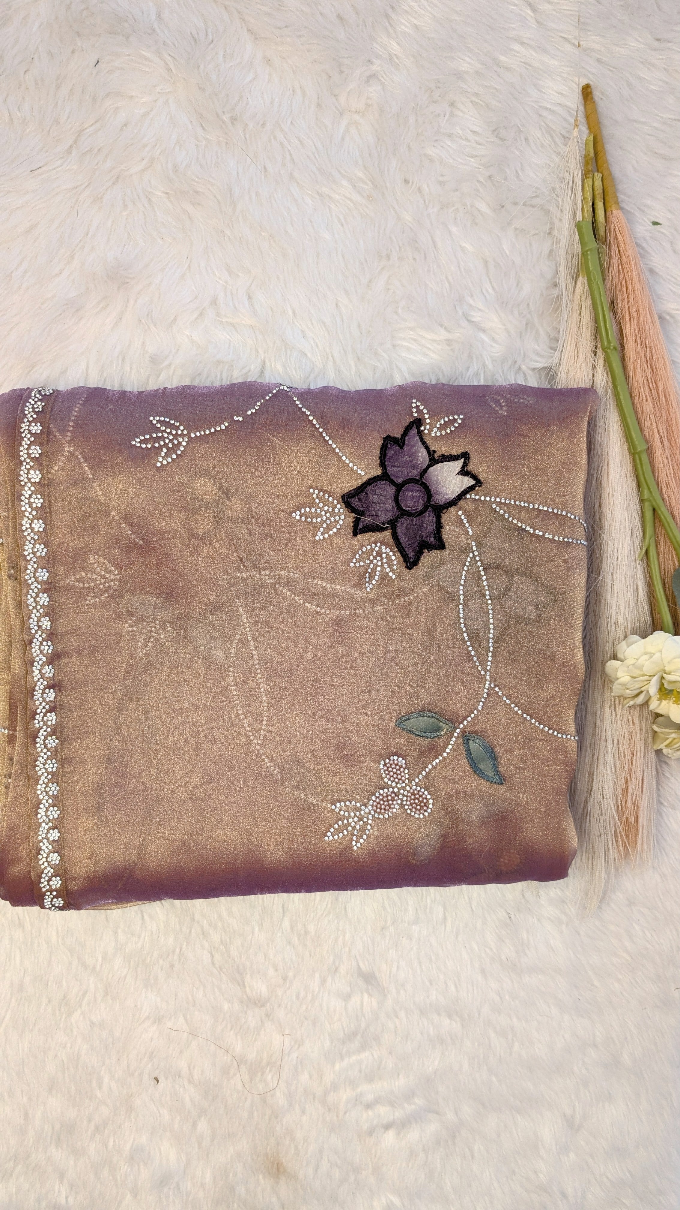 Premium Tissue Designer Saree - Double Shade Shimmer Gold