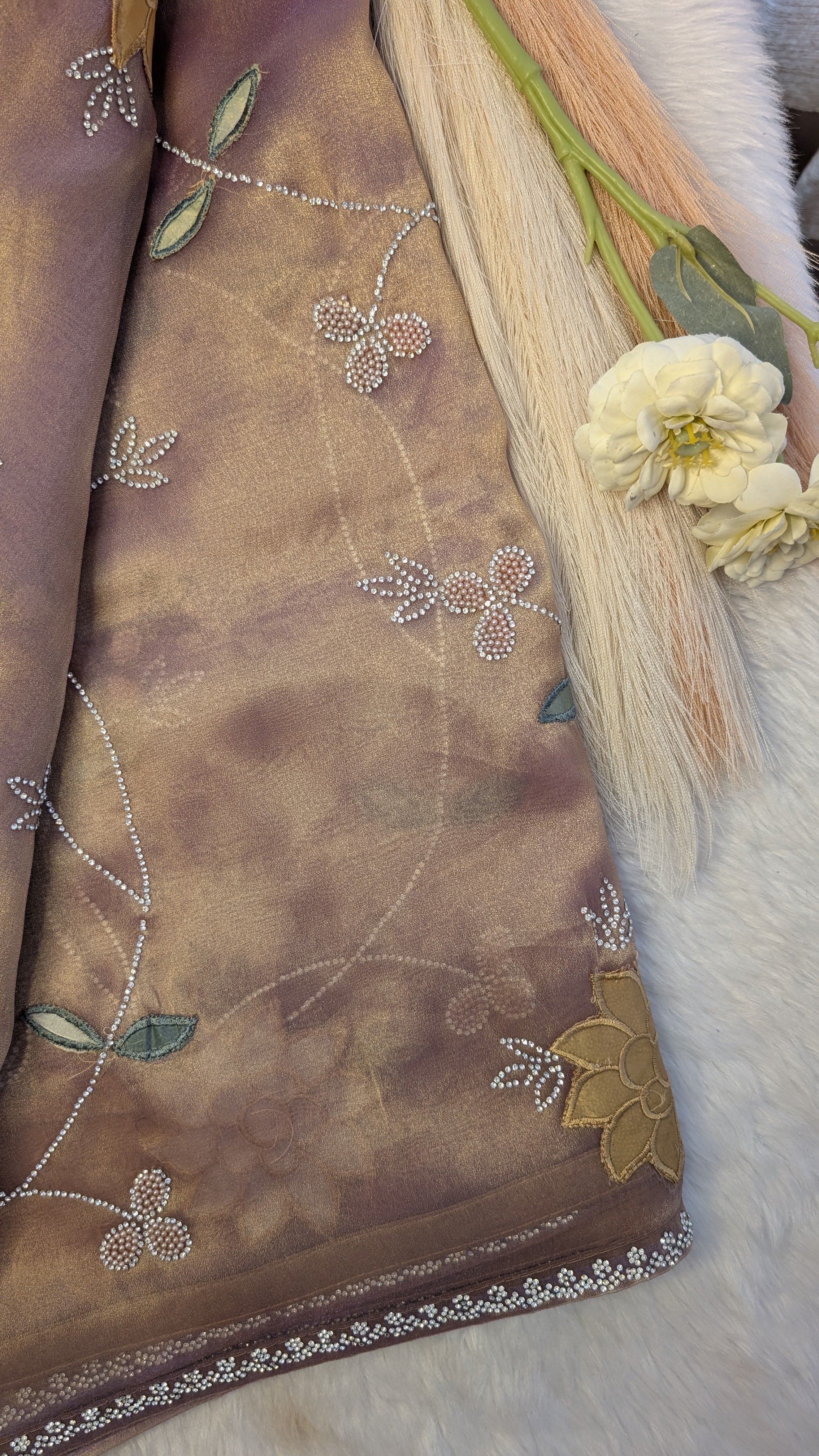 Premium Tissue Designer Saree - Double Shade Shimmer Gold