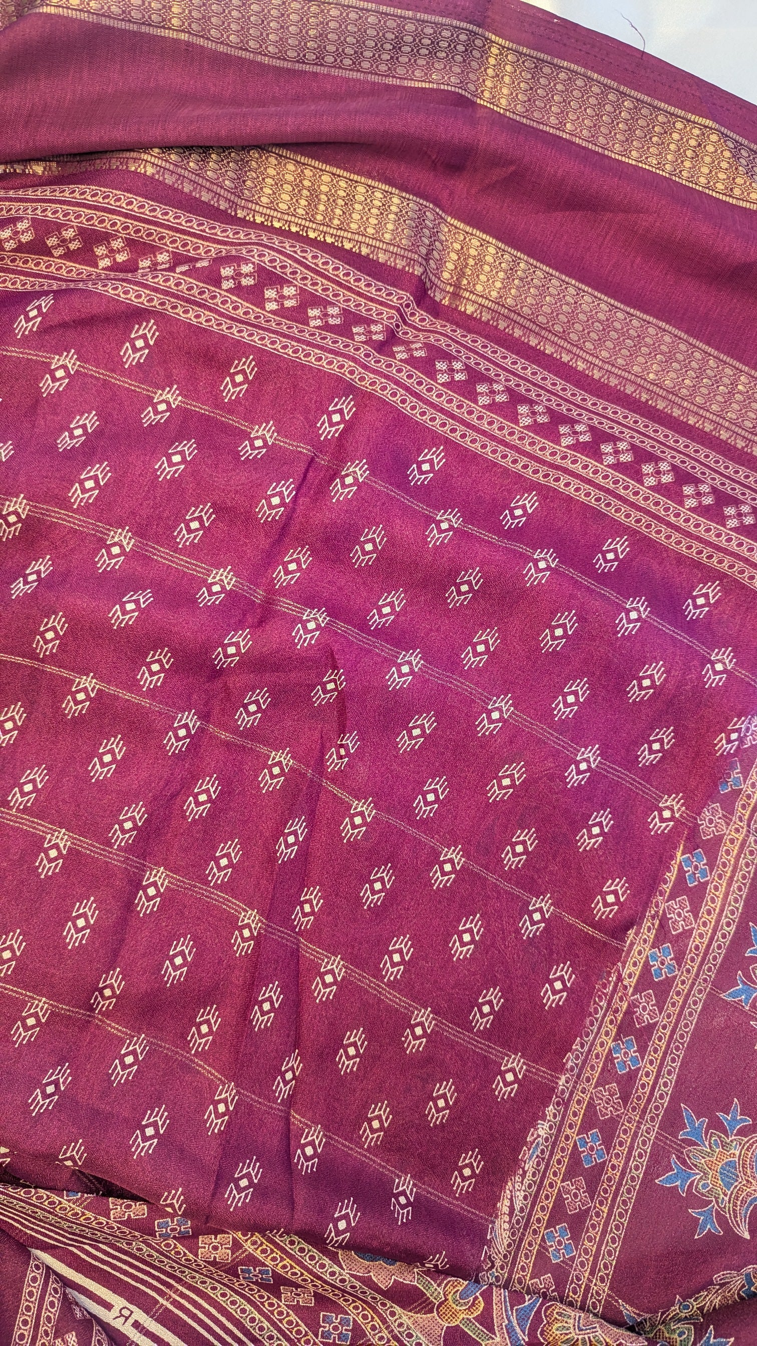 Soft Finish Saree with Intricate Prints and Elegant Double Border