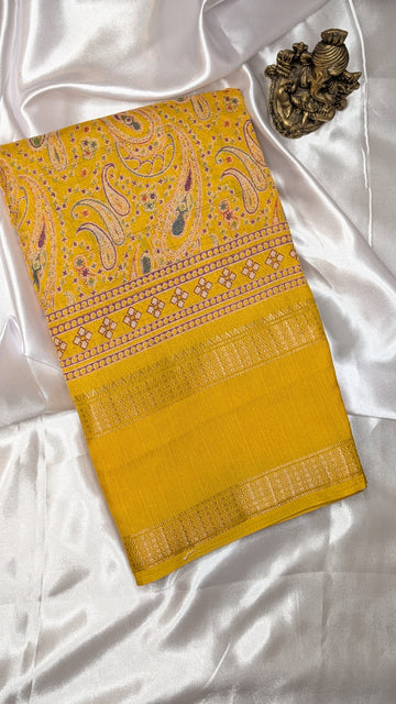 Soft Finish Saree with Intricate Prints & Elegant Double Border - Mustard Yellow