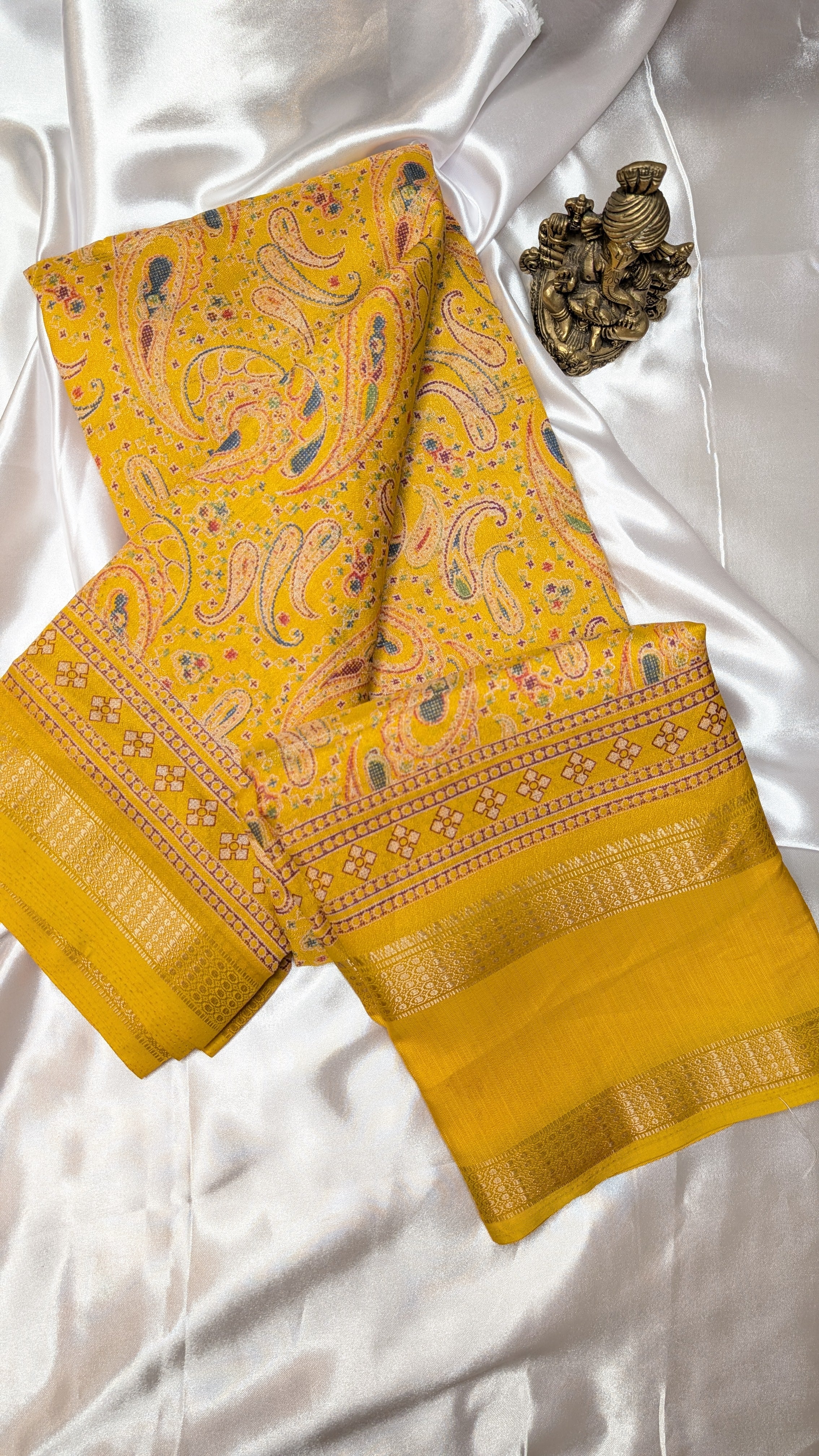 Soft Finish Saree with Intricate Prints & Elegant Double Border - Mustard Yellow