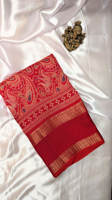 Soft Finish Saree with Intricate Prints & Elegant Double Border - Red
