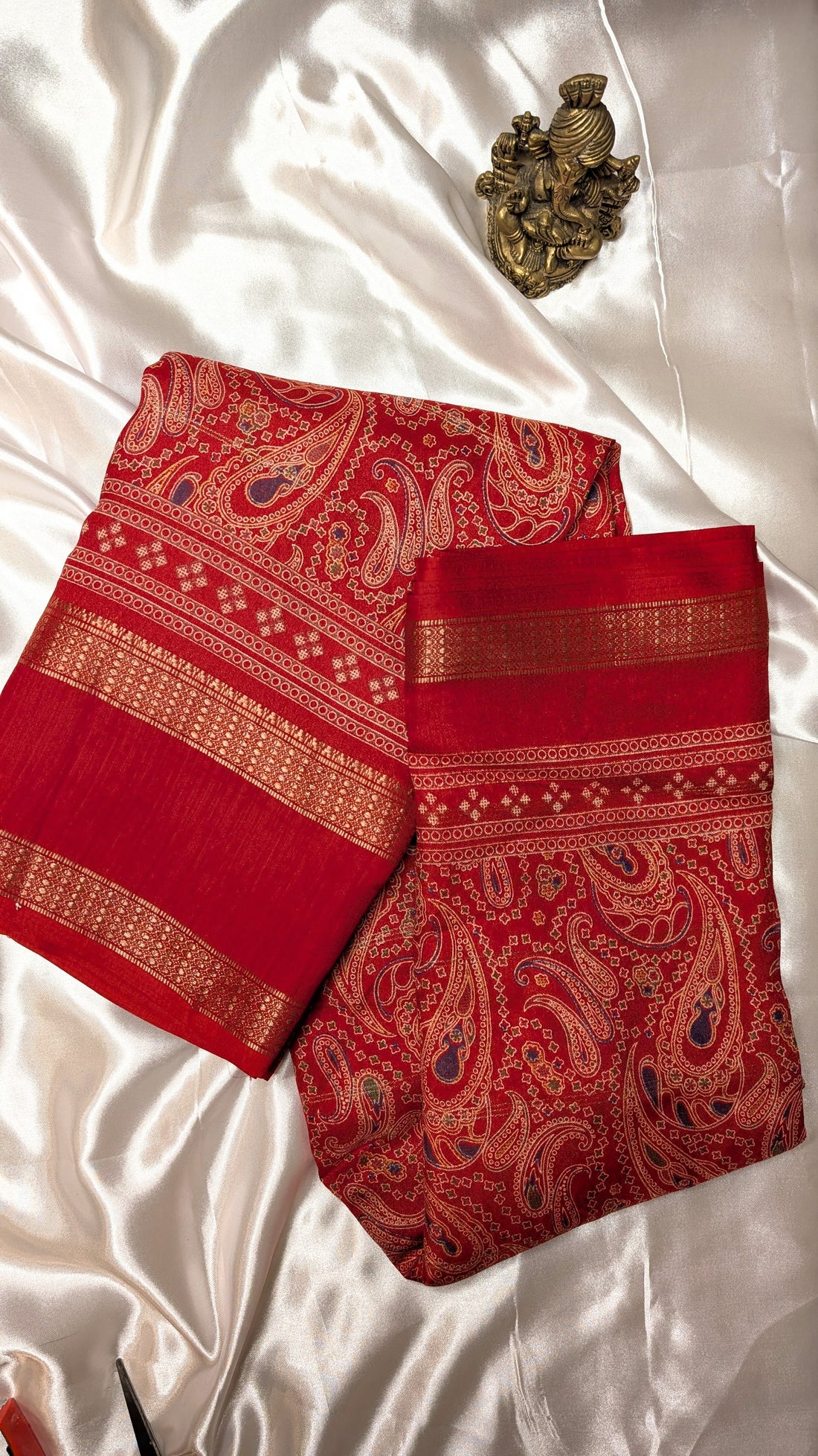 Soft Finish Saree with Intricate Prints & Elegant Double Border - Red