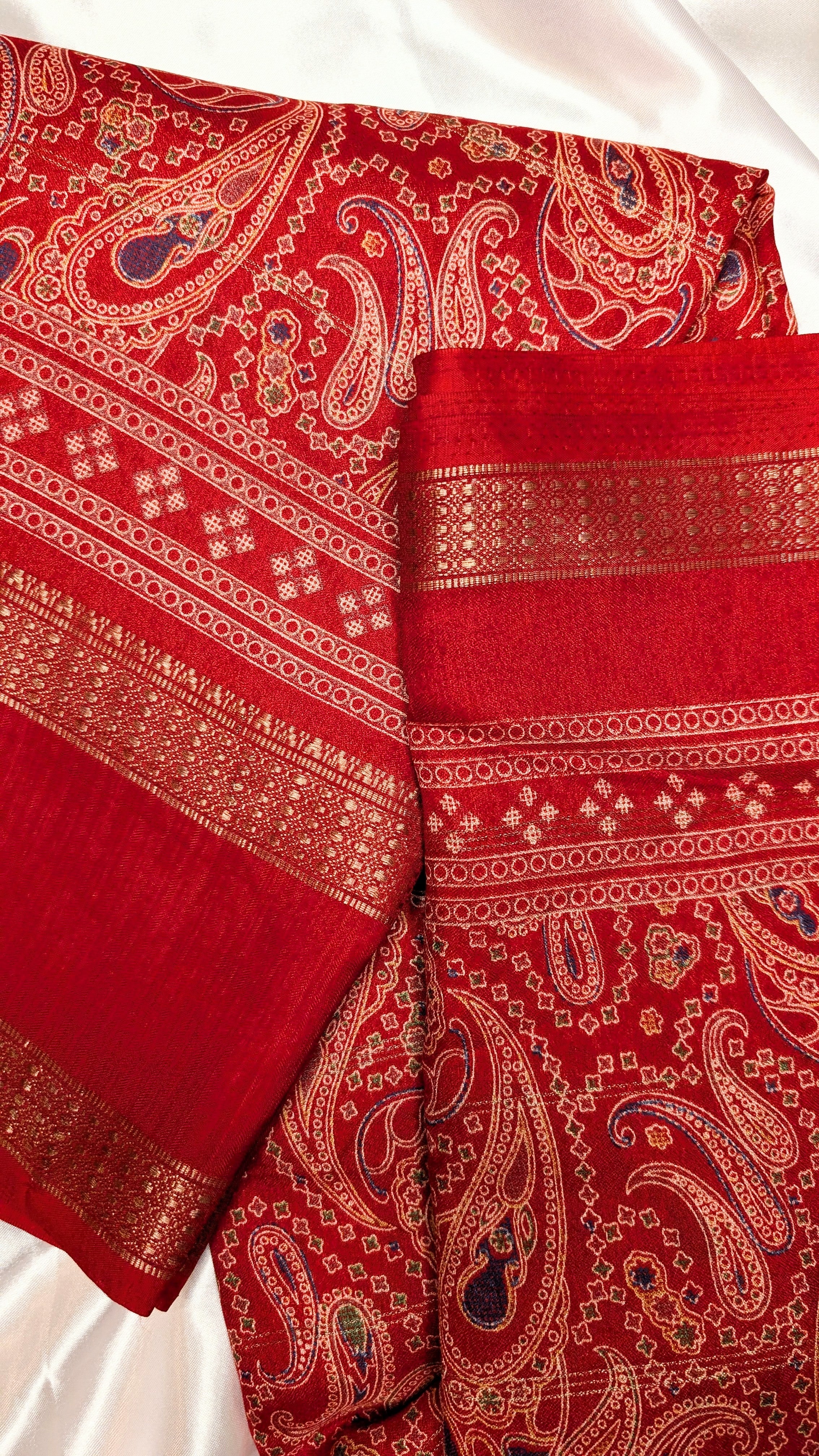Soft Finish Saree with Intricate Prints & Elegant Double Border - Red