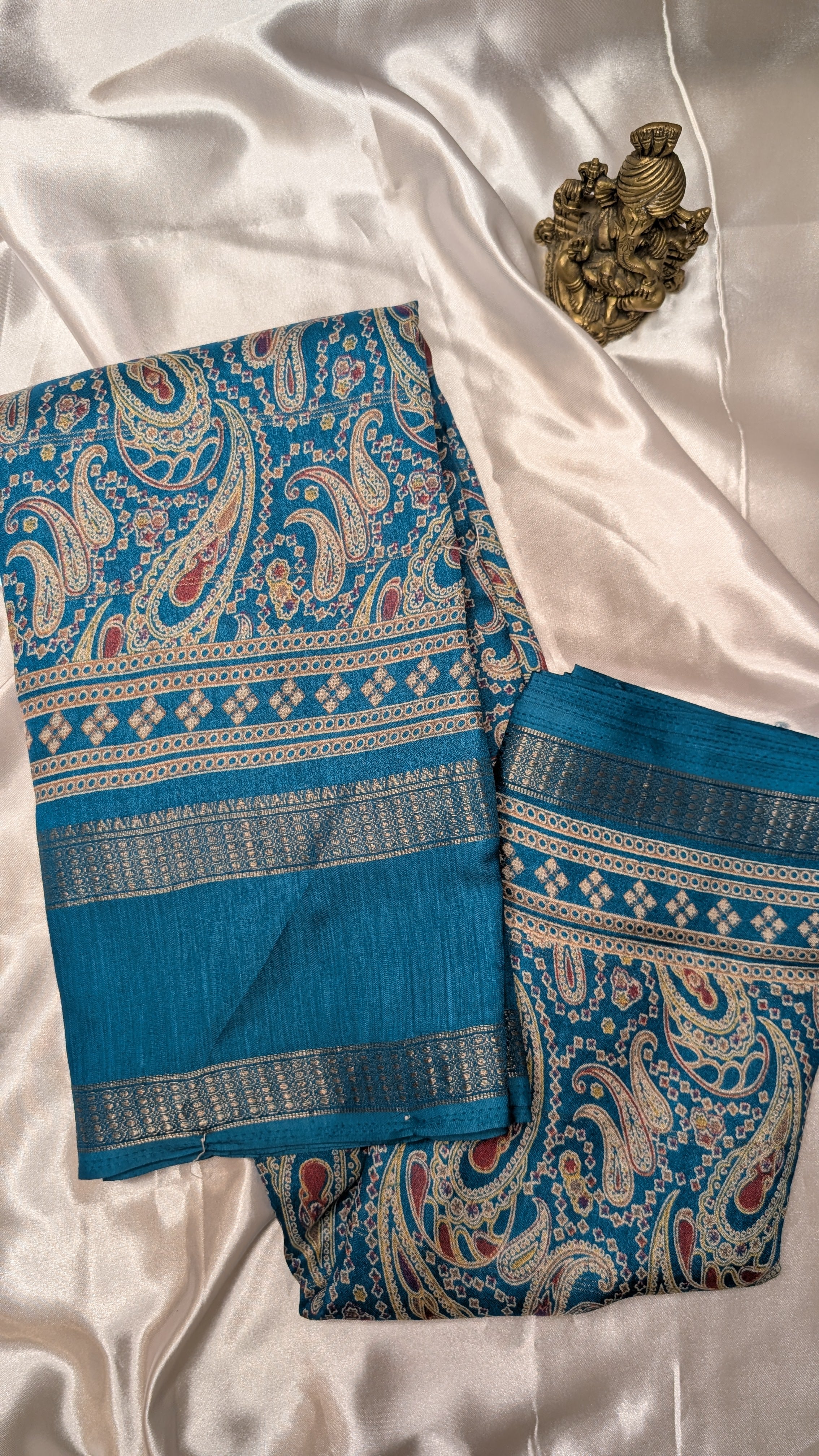 Soft Finish Saree with Intricate Prints & Elegant Double Border - Teal Blue