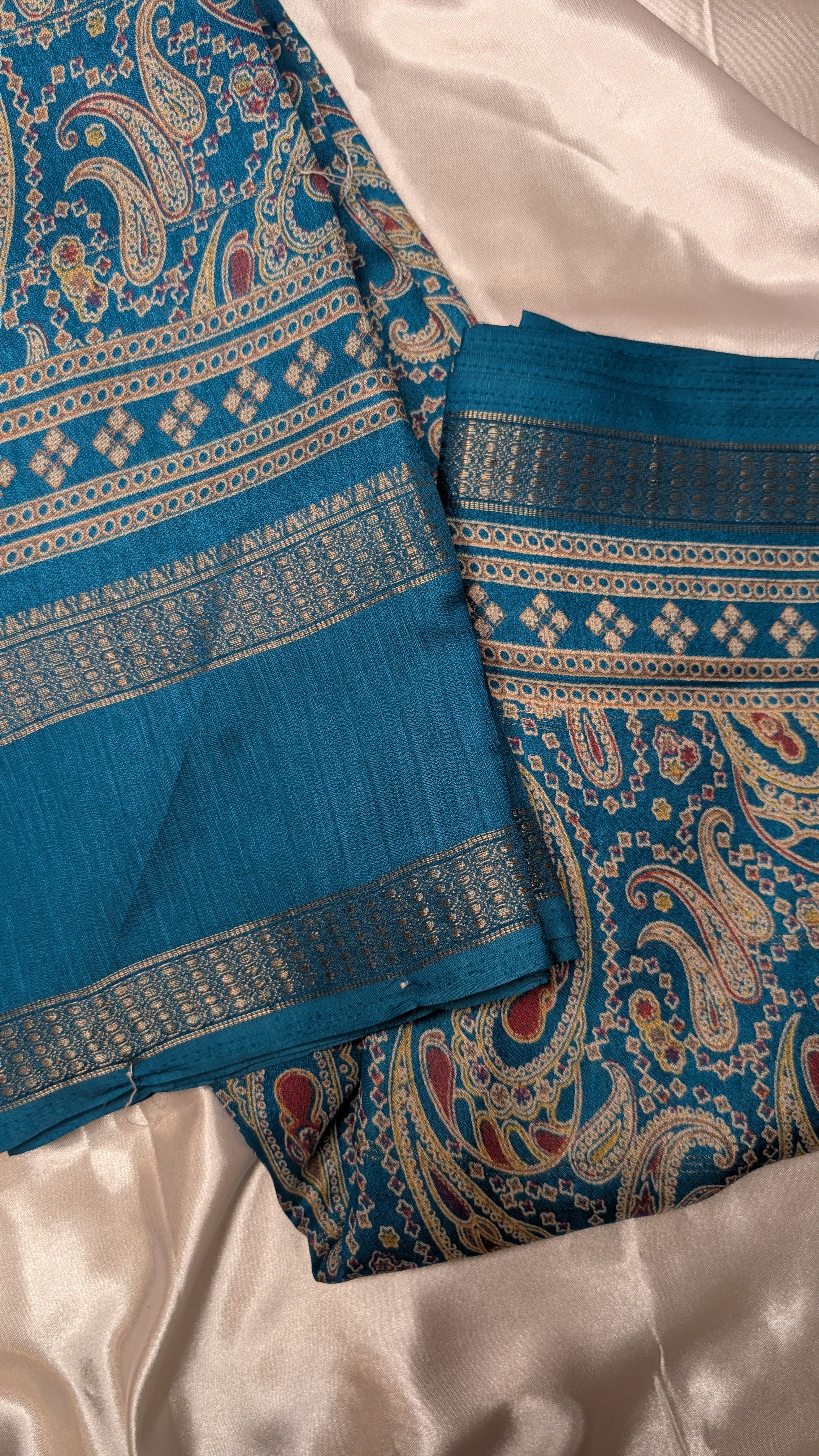 Soft Finish Saree with Intricate Prints & Elegant Double Border - Teal Blue