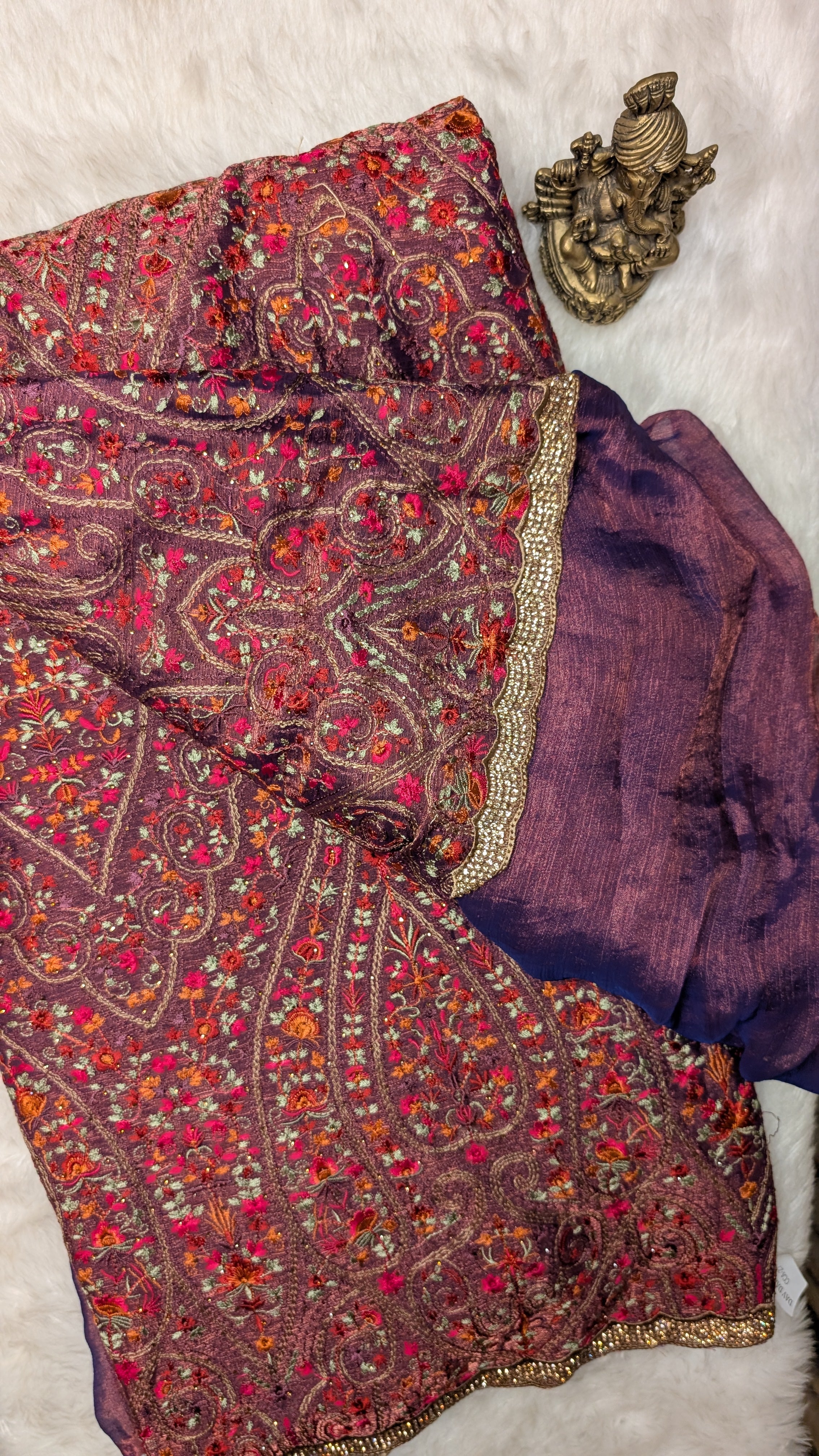 Purple Stone Work Tissue Saree