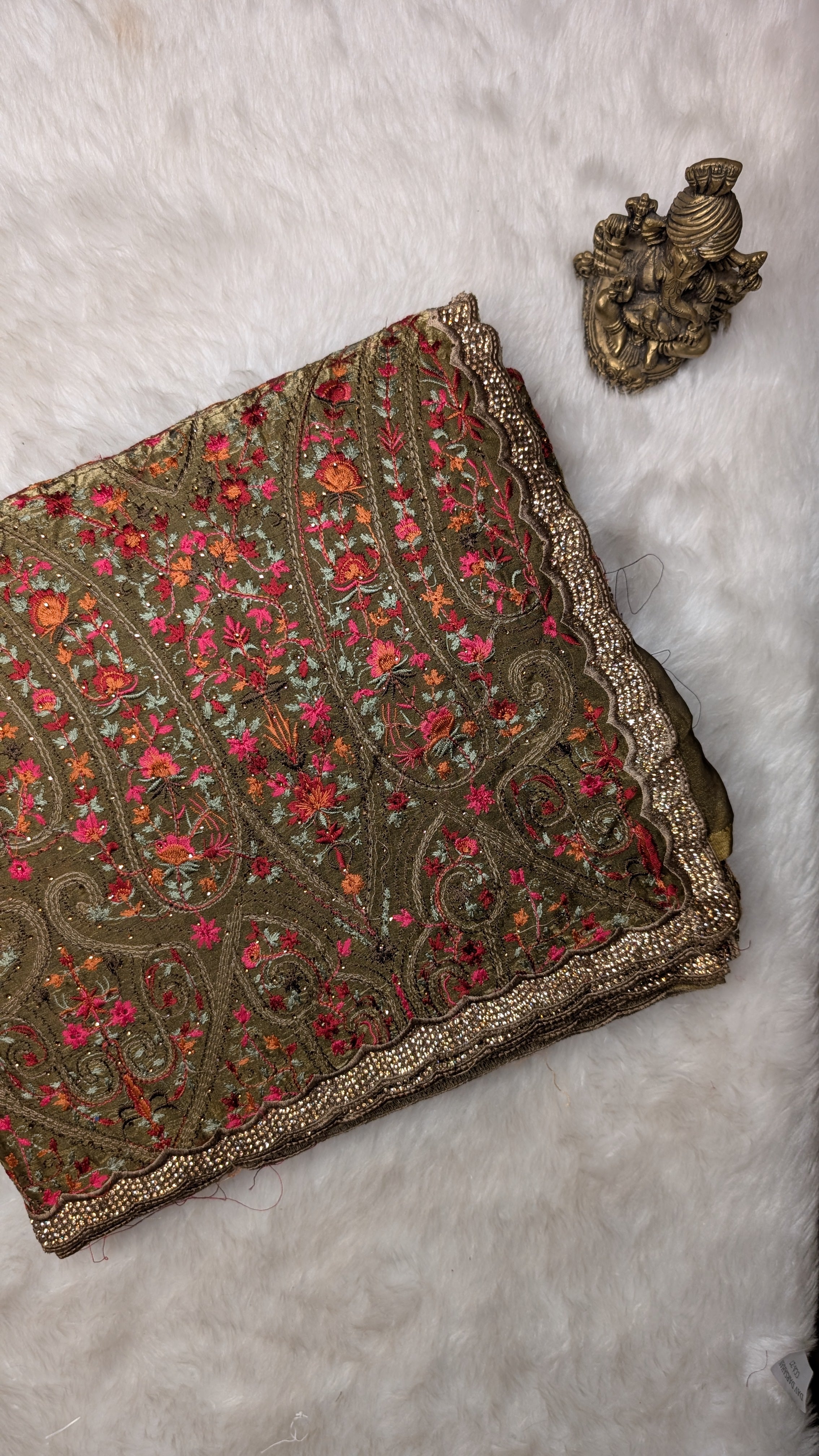 Light Green Embroidery and Stone Work Tissue Saree